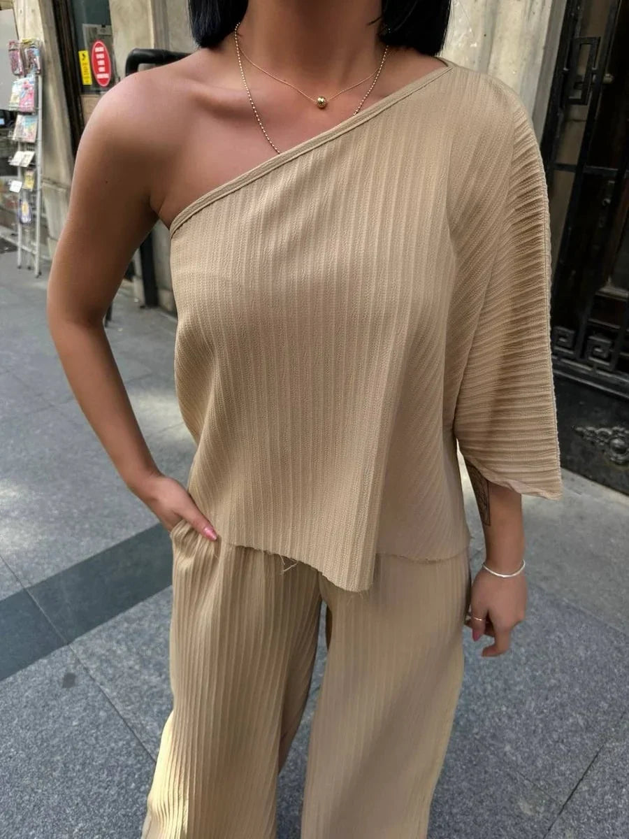 Single Shoulder Top With Waistband Pants