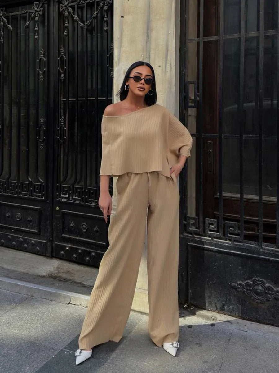 Single Shoulder Top With Waistband Pants