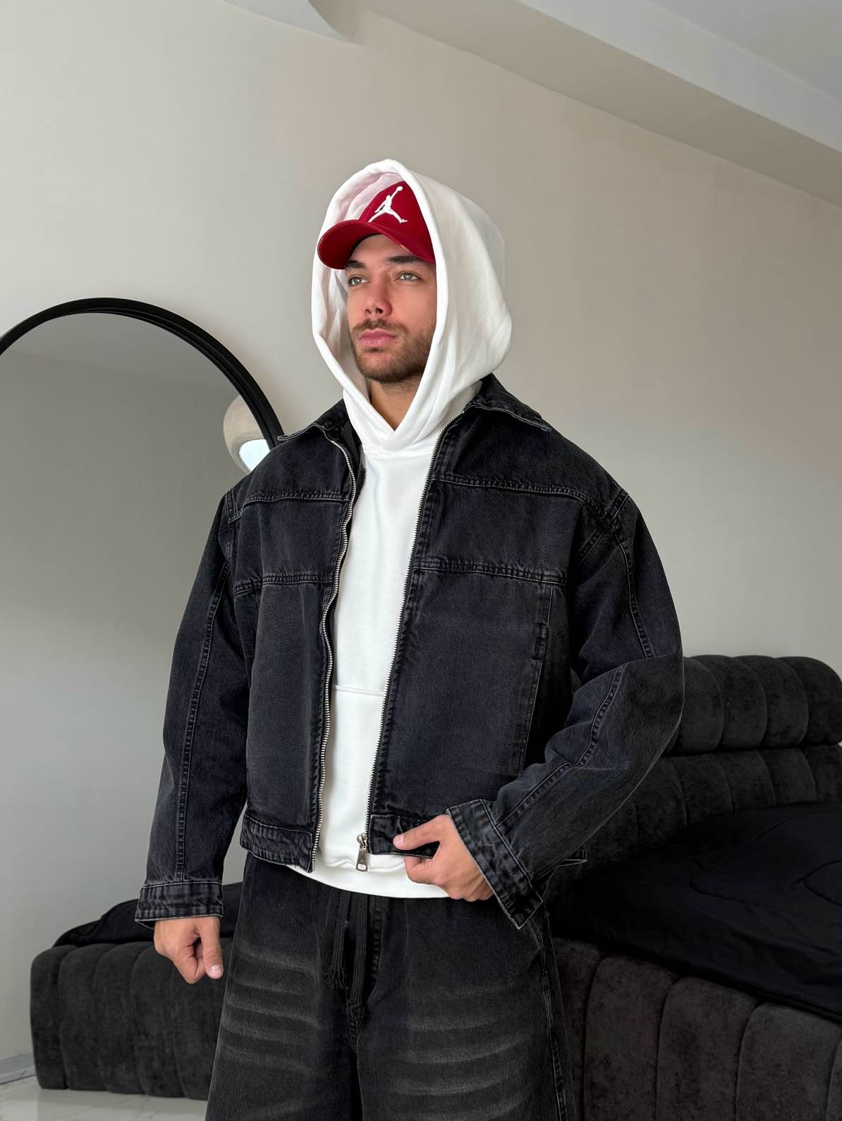 Zippered Denim Boxer Jacket