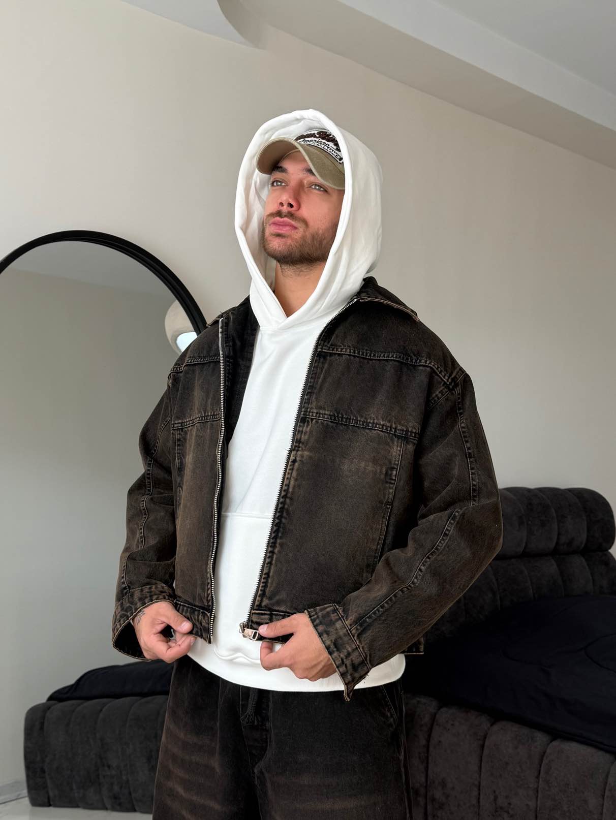 Zippered Denim Boxer Jacket