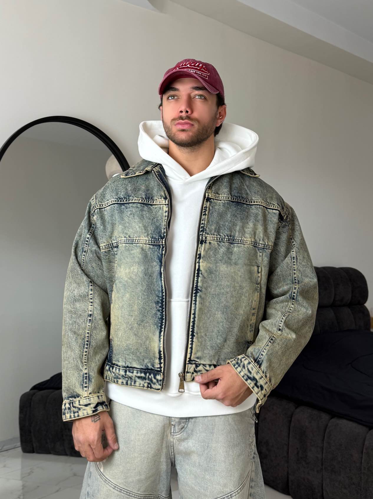 Zippered Denim Boxer Jacket