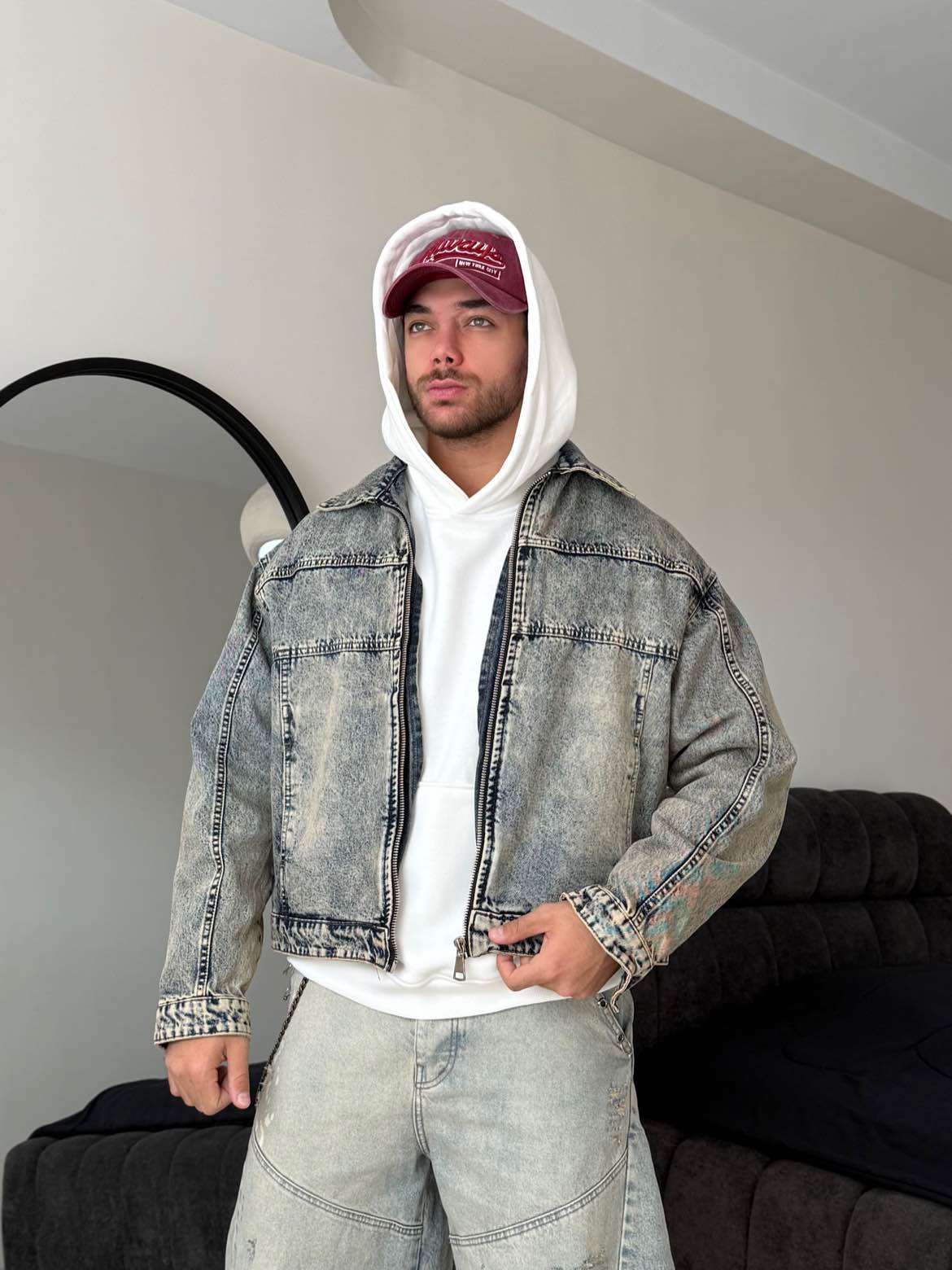 Zippered Denim Boxer Jacket