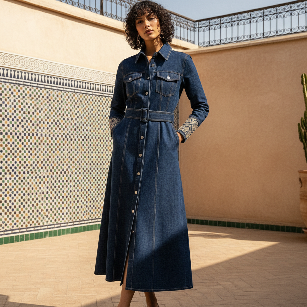 Denim Embroidered Maxi Dress