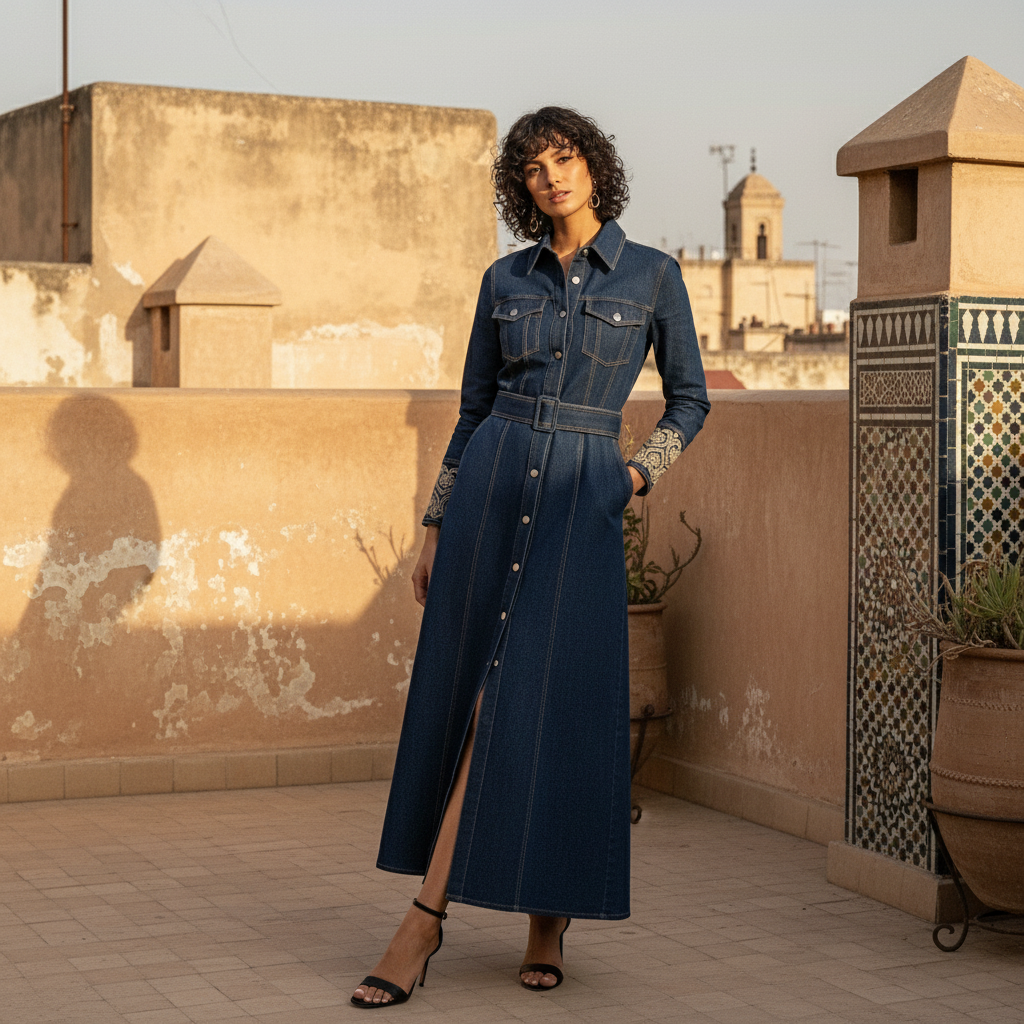 Denim Embroidered Maxi Dress