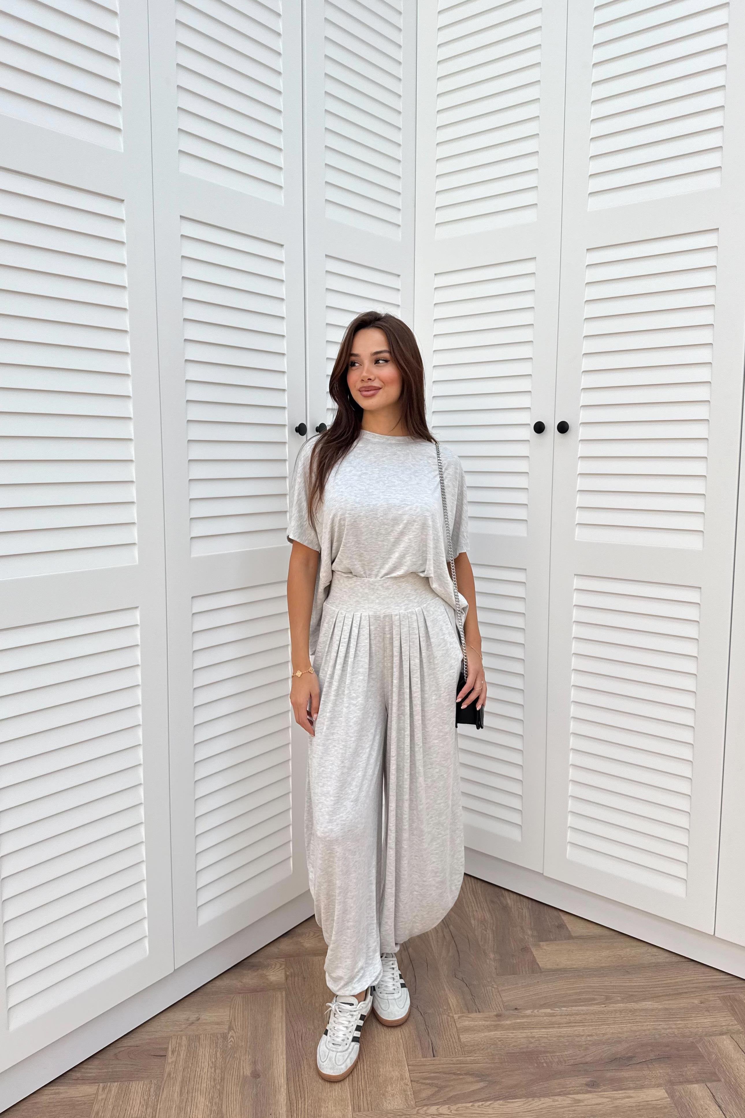 Short Sleeve Modal Shalwar Trouser Set - GRAY