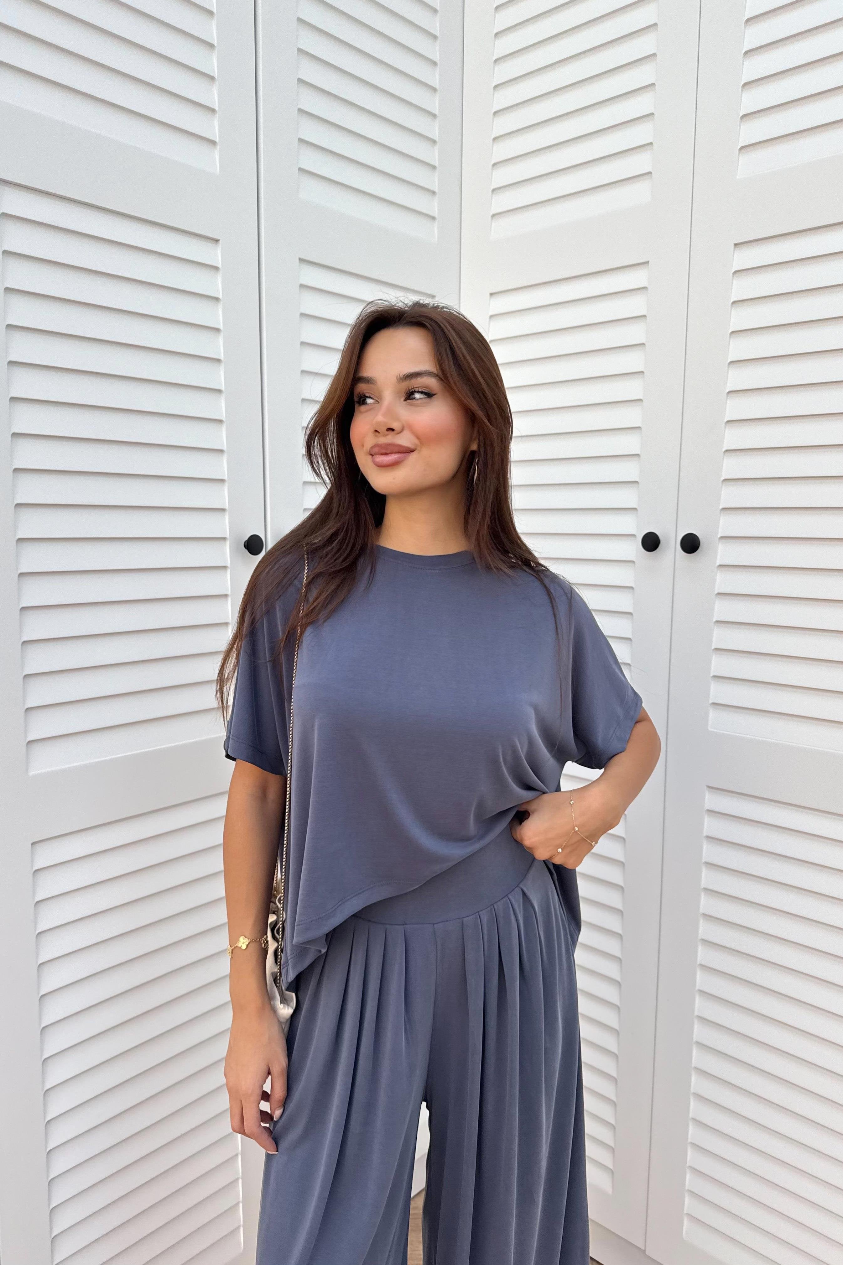 Short Sleeve Modal Shalwar Trouser Set - İNDİGO