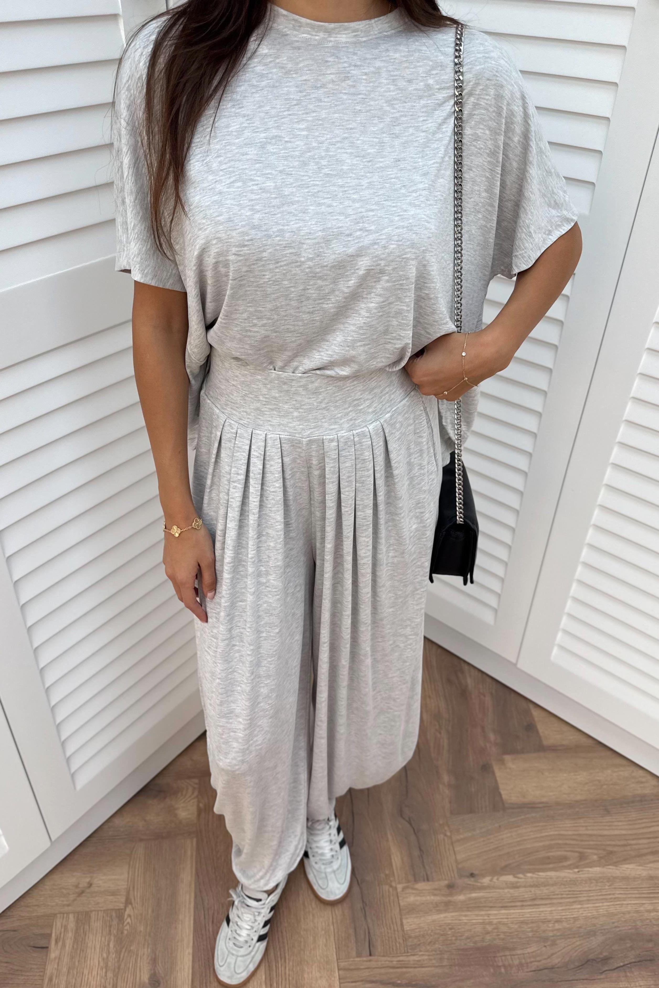 Short Sleeve Modal Shalwar Trouser Set - GRAY