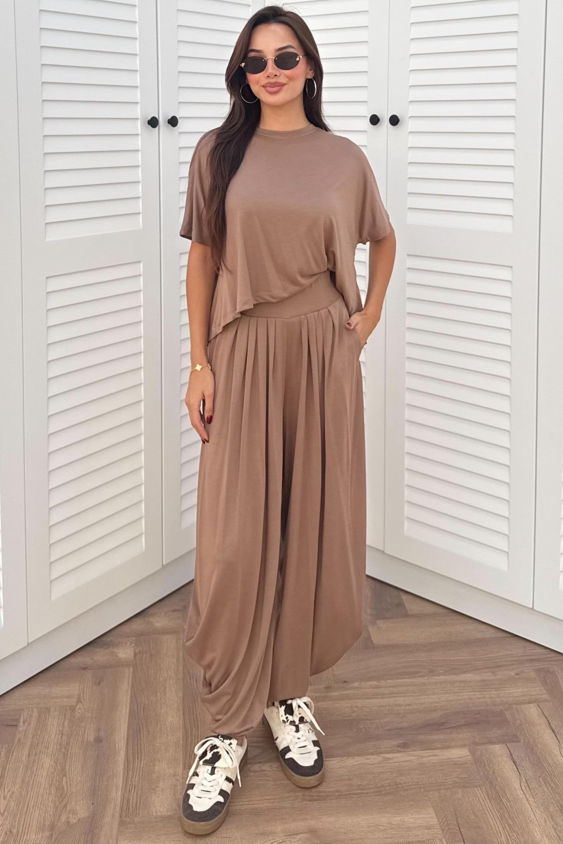 Short Sleeve Modal Shalwar Trouser Set - GRAY