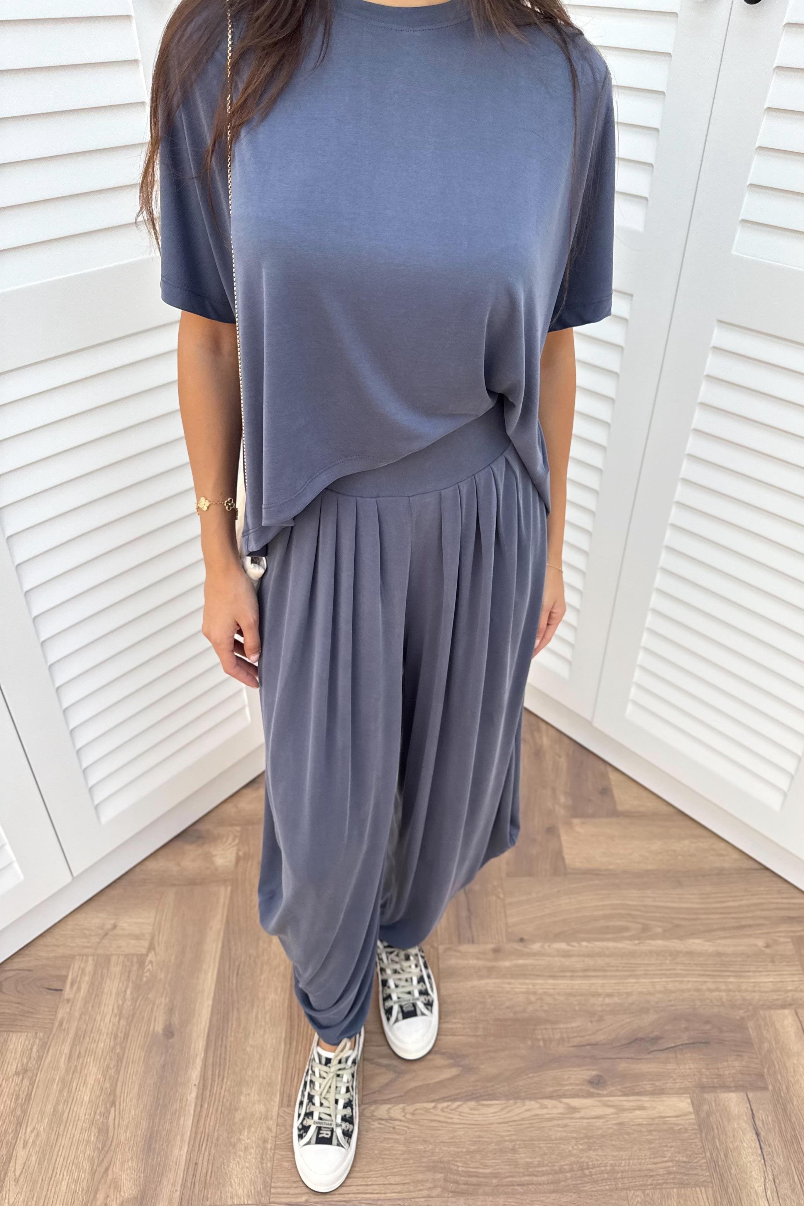 Short Sleeve Modal Shalwar Trouser Set - İNDİGO