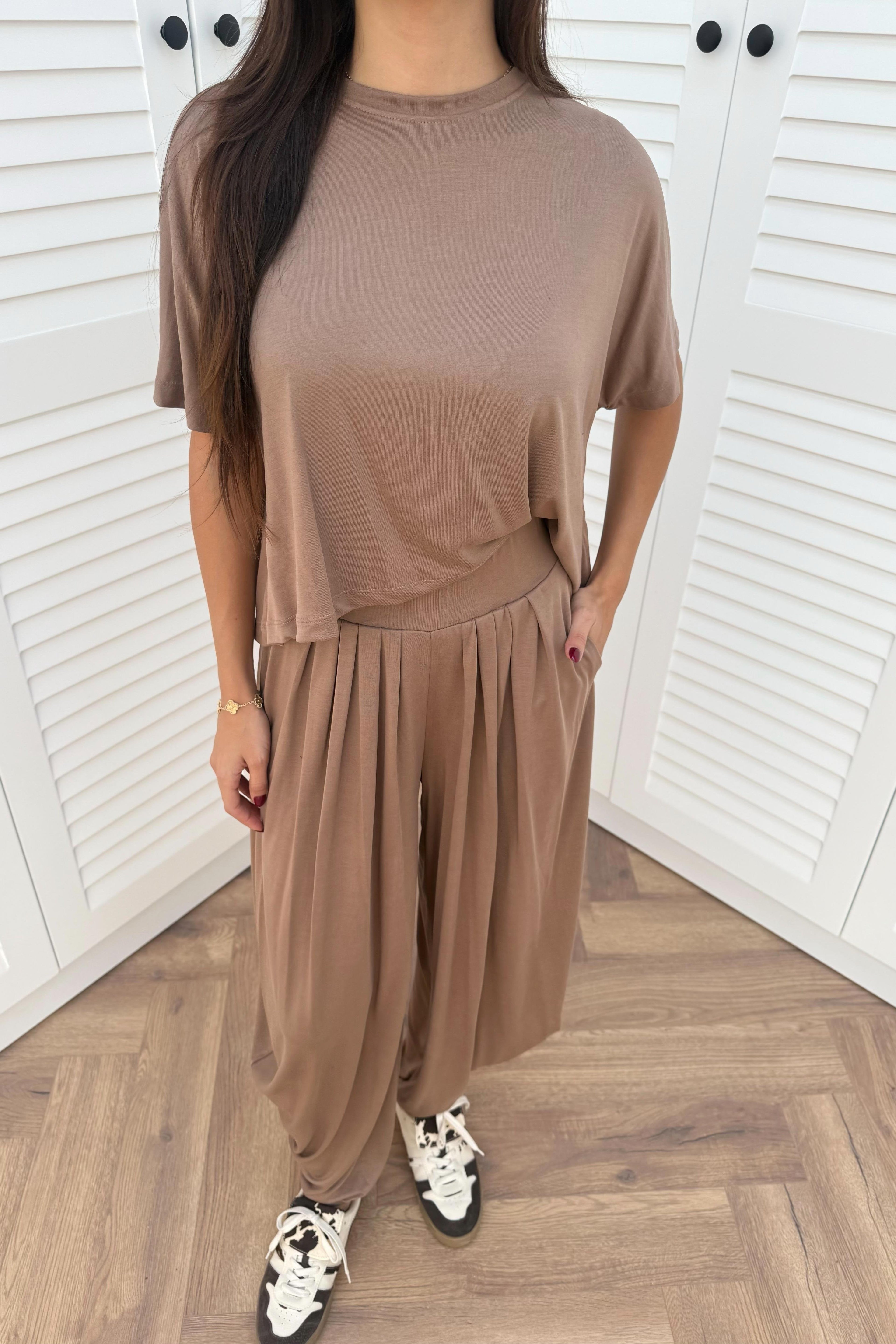 Short Sleeve Modal Shalwar Trouser Set - GRAY