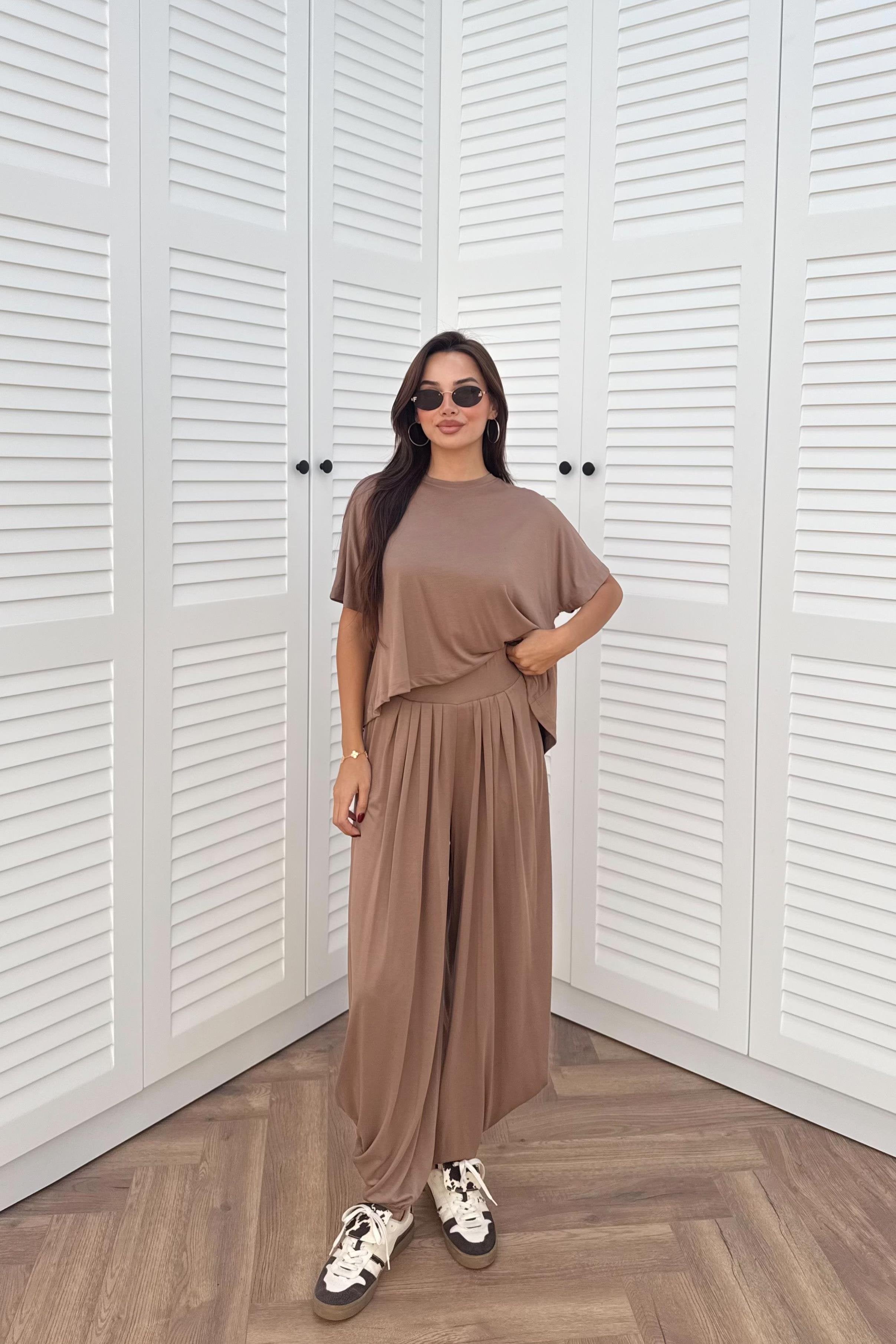 Short Sleeve Modal Shalwar Trouser Set - GRAY