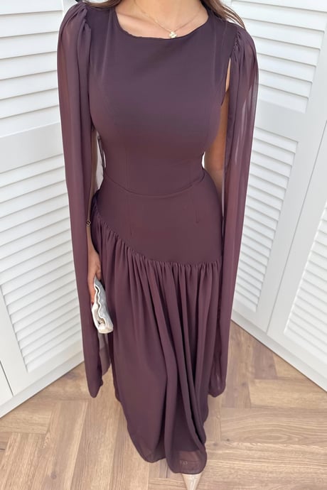 Cape-Sleeved Dress - RED