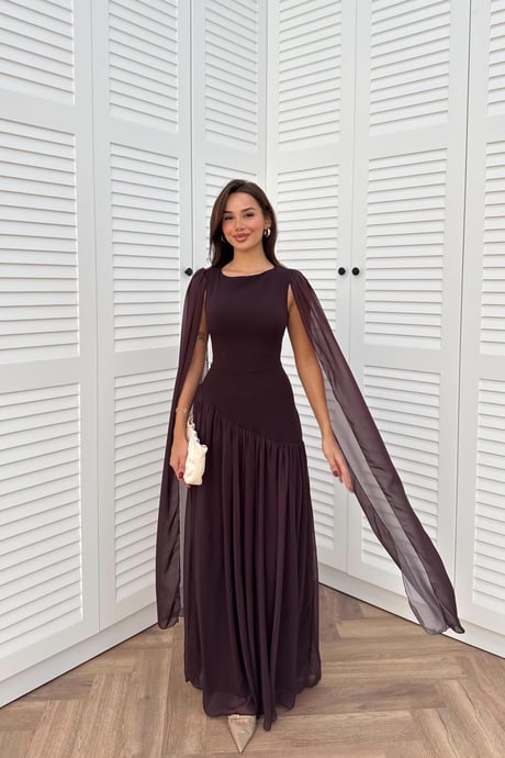 Cape-Sleeved Dress - RED