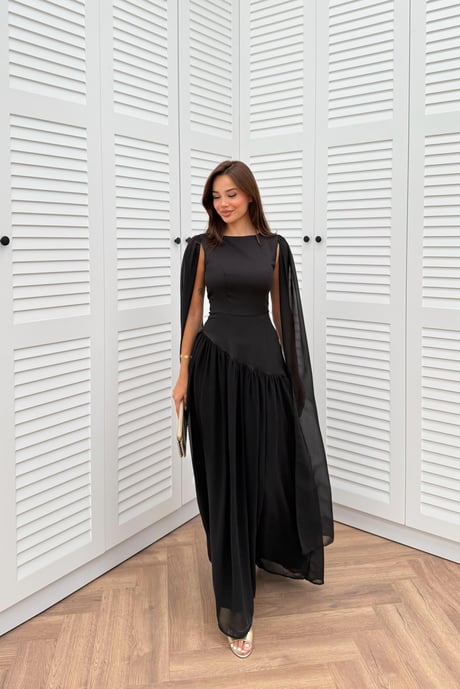 Cape-Sleeved Dress - RED