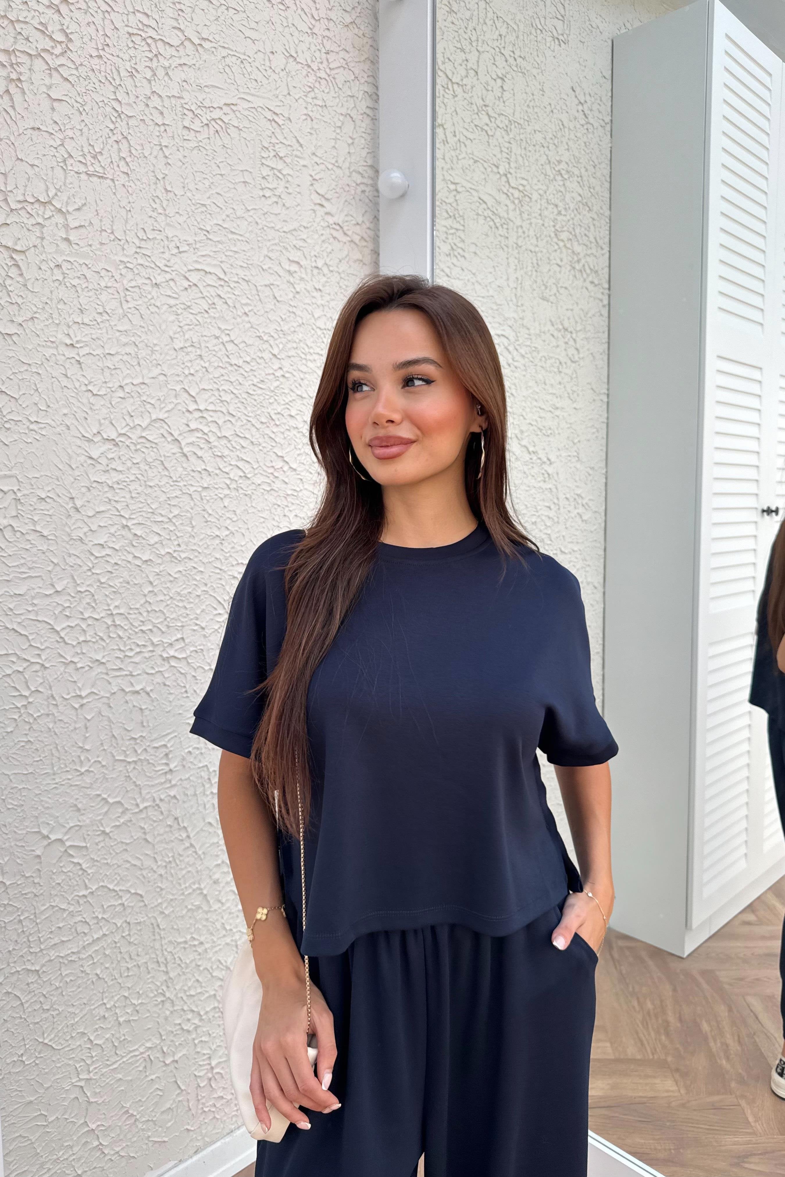 Oysho T-Shirt and Trouser Set - NAVY BLUE